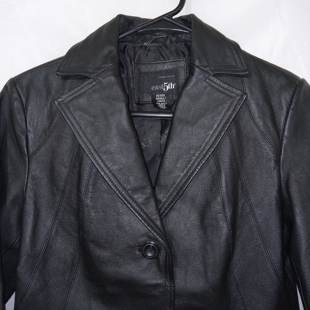 East 5th Leather Blazer Petite Small Moto Black Real Leather  Button Chic Edgy - Picture 3 of 14